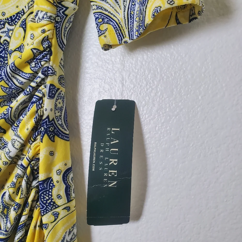 Ralph Lauren‎ NWT Starlight Yellow & Blue Paisley Surplice Dress